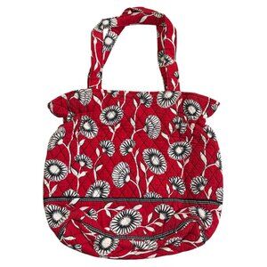 Vera Bradley Deco Daisy Cinch Tote Bag Houndstooth Lining Pockets 15"x12"